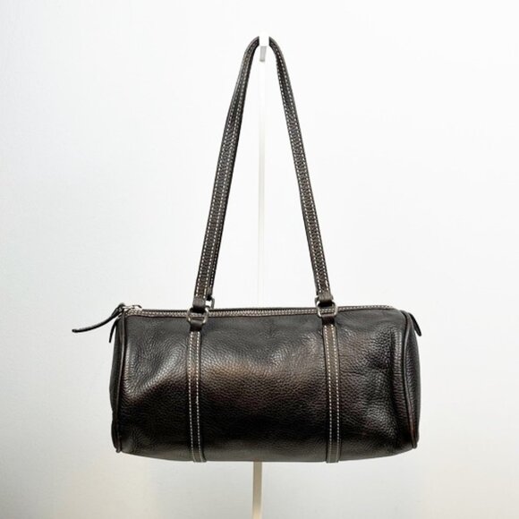 Dooney & Bourke Deep Dark Brown Pebbled Leather Barrel Shoulder Bag - Picture 1 of 16